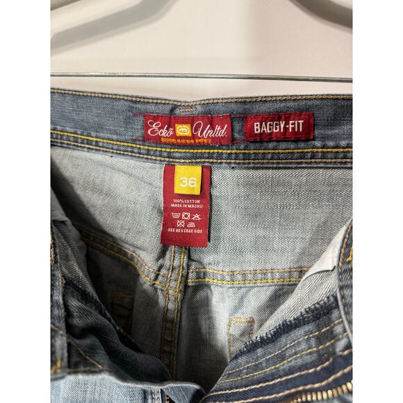Ecko Unltd. Y2K Jeans Baggy Fit Distressed Dark Wash Skater Y2K Mens Size 36 - Picture 3 of 10